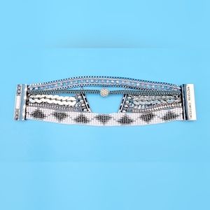Victoria Emerson Beaded Silver/White/Gray Magnetic Clasp Apple Watch Band